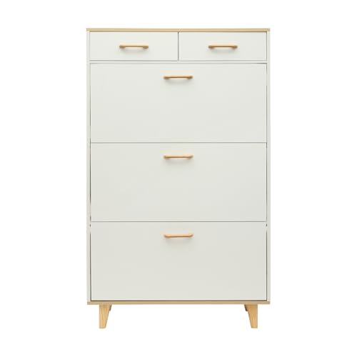 TaNeHaKi Freistehender Schuhschrank,Aufbewahrungsschrank Mit 3 Flip-Schubladen Und 2 Schubladen,Schuhkipper Schuhregal FüR 15 Paar Schuhe,80 * 24 * 135cm von TaNeHaKi