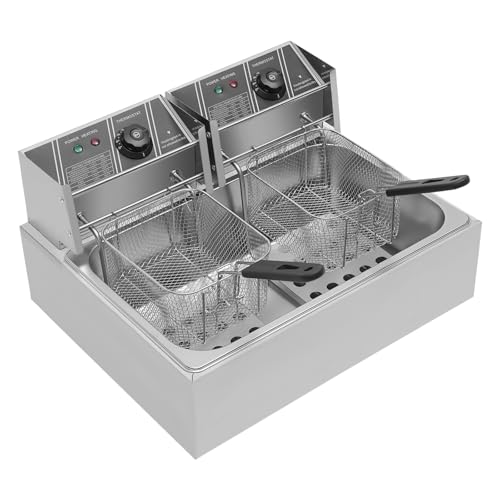 TaNeHaKi Friteuse Elektrische,16l Doppelfriteuse,FritöSe mit 2 KöRbe Und Reste-Platten,Temperaturbereich 60°C-200°C,Fritteuse Edelstahl von TaNeHaKi