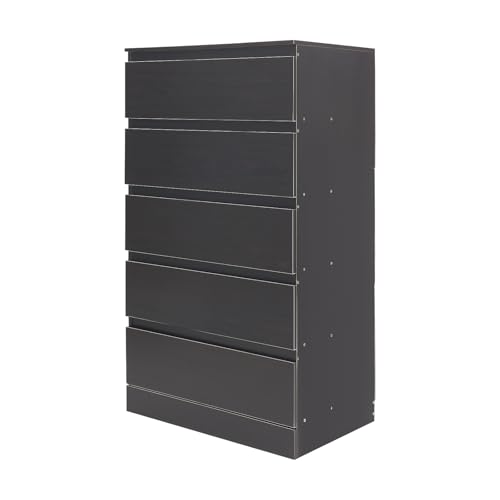 TaNeHaKi Schubladenschrank Kleiderschrank,Aufbewahrungsschrank Mit 5 Schubladen,60 * 41 * 109 cm,Schubladenschrank FüR Schlafzimmer,Sideboard Kommodenschrank (Schwarz-Walnuss) von TaNeHaKi