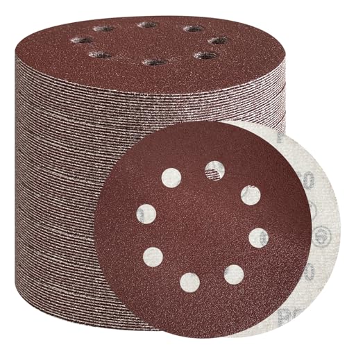 105 Stück 125 mm Schleifscheiben, 12,7 cm, 8 Löcher, Klett-Schleifpads für Exzenterschleifer (15 x 60/80/100/120/180/240/320 gemischte Körnungen) von Taakige