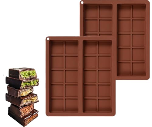 2 Stück Schokoladenform Silikon Tief, Antihaftbeschichtung Silikonform Schokolade Tief Dubai Schokolade Form Schokoladentafel Chocolate Silikon Form für Schokolade Praline von Taasmoog