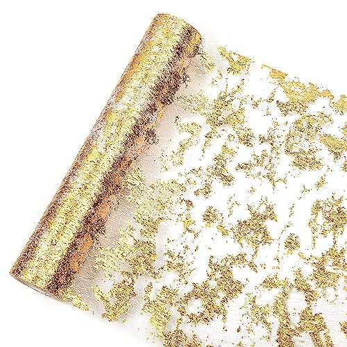 28cm x 10 Yard Tischläufer Gold, Glänzend Gold Tischdecken Hochzeit Dekostoff Gold Tischband Metallic Tischläufer für Party Hochzeit Weihnachten Kommunion Festfeier Neujahr Party von Taasmoog