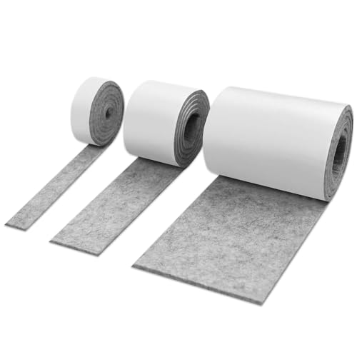 Filzgleiter Selbstklebend, 3 Rollen Selbstklebender Filz Starke Filzstreifen Stühle und Möbelfüße Schneiden Sie Jede Form(Grau100cm x10 cm/100cm x 5cm/100cm x 2cm) von Taasmoog
