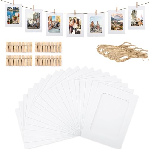 Picture Frames 4"x6",30 Pcs White Paper Photo Frames,Cardboard Picture Frames with Clips and Strings,DIY Clip Photo Holders Photo Hanging Display Kit Wall Decor for Home, Party, Office (Weiß) von Taasmoog