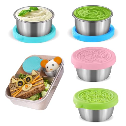 Taasmoog 4 Stück Salat-Dressing-Behälter mit Deckel, Mintie Mini-Topf-Set auslaufsicheres, Kleine Edelstahl Gewürzbehälter, snackbox Edelstahl für Salat, Dressing Gewürzbehälter von Taasmoog