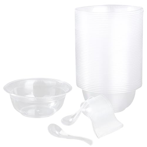Taasmoog 50Pcs Transparente Dessertschalen, Mini Desserttasse Kleine Partyschüssel für Partys 360ml Runde Snackschalen Eisschalen Stabil und Mehrweg von Taasmoog