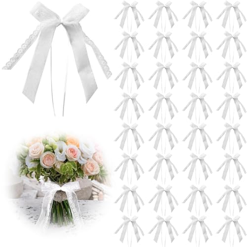 Taasmoog 30 Stück Autoschleifen Hochzeit, Weiß mit Herzen Schleifen Autoschleifen Antennenschleifen für Hochzeit Autoschmuck Feste Dekoration von Taasmoog