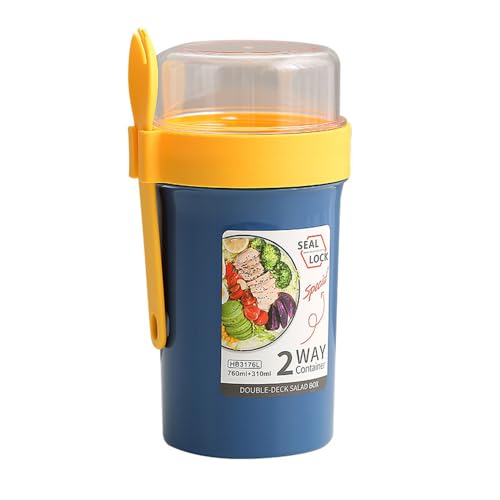 Taasmoog Jogurtbecher mit Löffel, Müslibecher to Go 760ml+230ml, 2 in 1 Praktischer Salatbecher für Arbeit, Schule, Picknick (groß) von Taasmoog