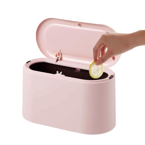 Taasmoog Tischmülleimer mit Aufpoppen Deckel, 2L Mini Mülleimer Klein Kleiner Ovaler Abfalleimer für den Waschtisch (Rosa) von Taasmoog