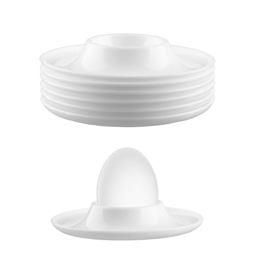 Tabanzhe Eierbecher-Set, gekochte Eier, Becher mit Boden, harte weiche Eier, weiße Kunststoff-Ständer, Teller für Frühstück, Abendessen, Küche, Kochgeschirr, Camping, 6 Stück von Tabanzhe