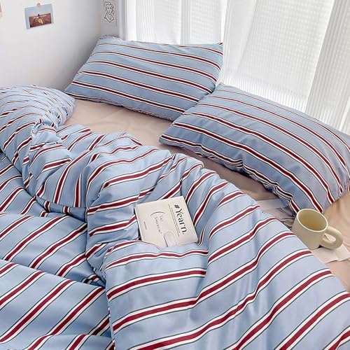Tabeskly Gestreiftes Wende-Bettwäsche-Set für Jungen und Mädchen, Doppelbett, Reißverschluss, Rot / Blau, 200 x 200 cm Tabeskly Gestreiftes Wende-Bettwäsche-Set für Jungen und Mädchen, Doppelbett, Reißverschluss, Rot / Blau, 200 x 200 cm von Tabeskly