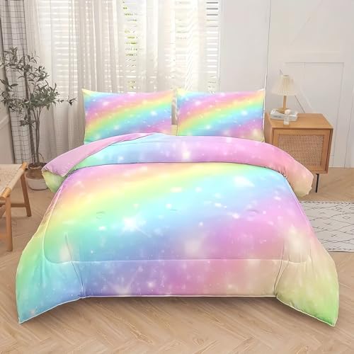 Tabeskly Kids Mädchen Cute Aesthetic Regenbogen Rainbow BettwäSche Kinder KinderbettwäSche Bed Duvet Cover Bedding Set Bunt Mehrfarbig 200×200cm von Tabeskly