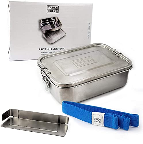 TABLECULT Edelstahl Brotdose mit Fächern, 1200ml, Lunchbox mit Besteckband + Flexible Trennwand, auslaufsicher & plastikfrei TABLECULT Edelstahl Brotdose mit Fächern, 1200ml, Lunchbox mit Besteckband + Flexible Trennwand, auslaufsicher & plastikfrei von Table Cult