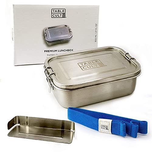 TABLECULT Edelstahl Brotdose mit Fächern, 800ml, Lunchbox mit gratis Besteckband + Flexible Trennwand, auslaufsicher & plastikfrei TABLECULT Edelstahl Brotdose mit Fächern, 800ml, Lunchbox mit gratis Besteckband + Flexible Trennwand, auslaufsicher & plastikfrei von Table Cult