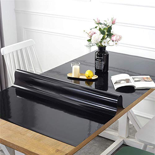 Rechteck Wasserdicht Kunststoff Tisch Protector, Dick Spritzwassergeschützte Vinyl Tischabdeckung Schwerlast-Essen Couchtisch Tuch Desktop-Matte-schwarz 80x140cm(31x55inch) von Tablecloth