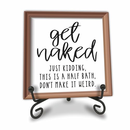 Lustiges Holzschild mit schwarzer Metallstütze – Get Naked, Just Kidding This Is A Half Bath, Don't Make It Weird Badezimmer-, WC-Dekoration, Heim- und Büro-Schreibtisch-Dekoration (ohne Rahmen) - C05 Lustiges Holzschild mit schwarzer Metallstütze – Get Naked, Just Kidding This Is A Half Bath, Don't Make It Weird Badezimmer-, WC-Dekoration, Heim- und Büro-Schreibtisch-Dekoration (ohne Rahmen) - C05 von Tabyon