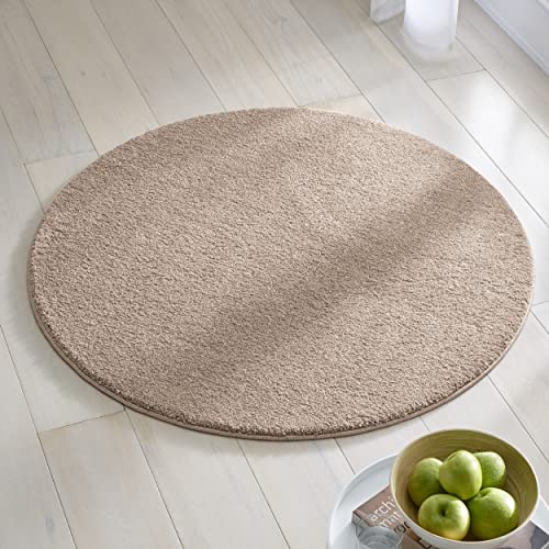 Kurzflor Teppich Designer I Flauschiger Flachflor für Wohnzimmer, Esszimmer, Schlafzimmer oder Kinderzimmer | 120 cm rund Taupe von TacaHome