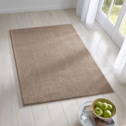 Kurzflor Teppich Designer I Flauschiger Flachflor für Wohnzimmer, Esszimmer, Schlafzimmer oder Kinderzimmer | 80 x 150 cm Taupe von TacaHome