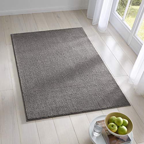 TacaHome Kurzflor Teppich Designer I Flauschiger Flachflor für Wohnzimmer, Esszimmer, Schlafzimmer oder Kinderzimmer | 160 x 220 cm Anthrazit von TacaHome