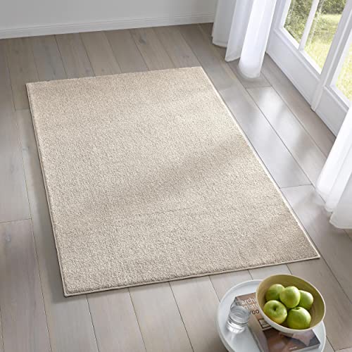 TacaHome Kurzflor Teppich Designer I Flauschiger Flachflor für Wohnzimmer, Esszimmer, Schlafzimmer oder Kinderzimmer | 160 x 220 cm Creme von TacaHome