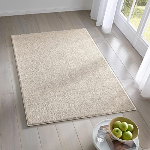 TacaHome Kurzflor Teppich Designer I Flauschiger Flachflor für Wohnzimmer, Esszimmer, Schlafzimmer oder Kinderzimmer | 80 x 250 cm Creme von TacaHome