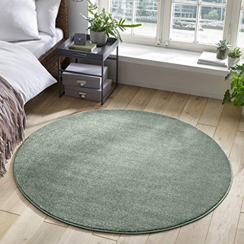 TacaHome Kurzflor Teppich Designer I Flauschiger Flachflor fürs Wohnzimmer, Esszimmer, Schlafzimmer oder Kinderzimmer | 120 cm rund Mint Grün von TacaHome