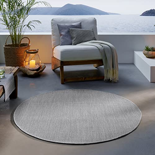 TacaHome Outdoor Teppich I UV-Stabil Für Drinnen und Draußen I Terrasse Balkon Garten Wohnzimmer Badezimmer Küche Flur Läufer | 120 cm rund Grau von TacaHome