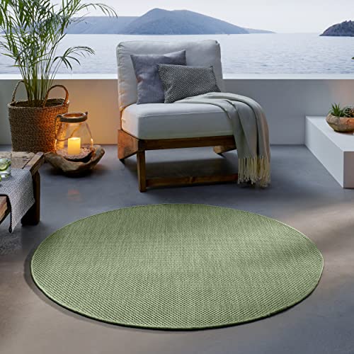 TacaHome Outdoor Teppich I UV-Stabil Für Drinnen und Draußen I Terrasse Balkon Garten Wohnzimmer Badezimmer Küche Flur Läufer | 120 cm rund Grün von TacaHome