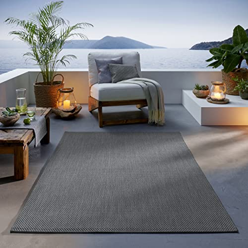 TacaHome Outdoor Teppich I UV-Stabil Für Drinnen und Draußen I Terrasse Balkon Garten Wohnzimmer Badezimmer Küche Flur Läufer | 120 x 160 cm Anthrazit von TacaHome