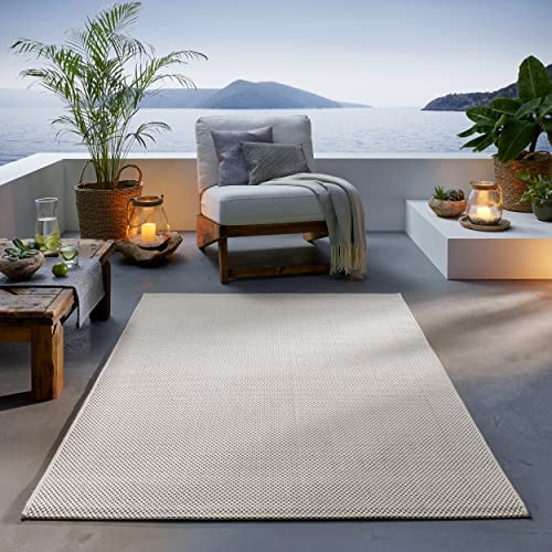 TacaHome Outdoor Teppich I UV-Stabil Für Drinnen und Draußen I Terrasse Balkon Garten Wohnzimmer Badezimmer Küche Flur Läufer | 120 x 160 cm Creme von TacaHome