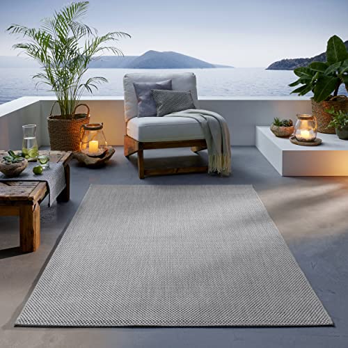 TacaHome Outdoor Teppich I UV-Stabil Für Drinnen und Draußen I Terrasse Balkon Garten Wohnzimmer Badezimmer Küche Flur Läufer | 120 x 160 cm Grau von TacaHome