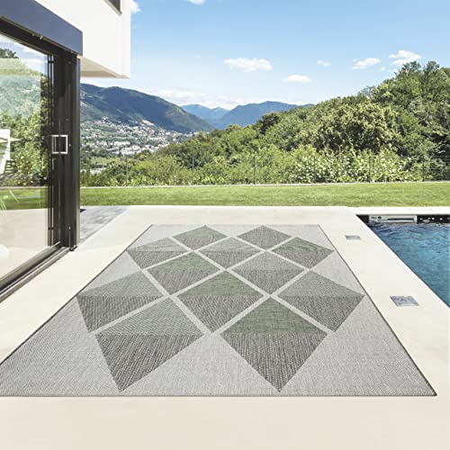 TacaHome Outdoor Teppich I UV-Stabil Für Drinnen und Draußen I Terrasse Balkon Garten Wohnzimmer Badezimmer Küche Flur Läufer | 120 x 160 cm Rauten Grün von TacaHome