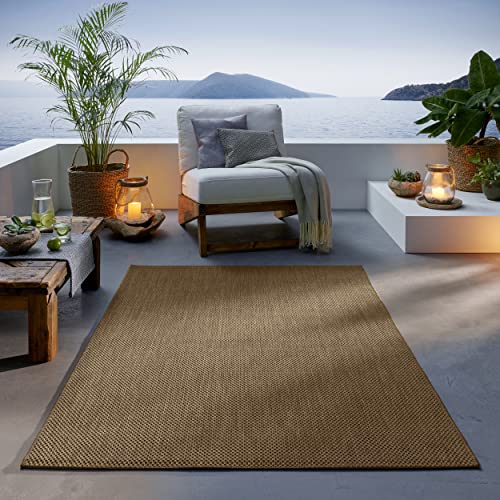 TacaHome Outdoor Teppich I UV-Stabil Für Drinnen und Draußen I Terrasse Balkon Garten Wohnzimmer Badezimmer Küche Flur Läufer | 140 x 200 cm Braun von TacaHome