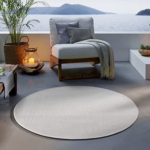 TacaHome Outdoor Teppich I UV-Stabil Für Drinnen und Draußen I Terrasse Balkon Garten Wohnzimmer Badezimmer Küche Flur Läufer | 160 cm rund Creme von TacaHome