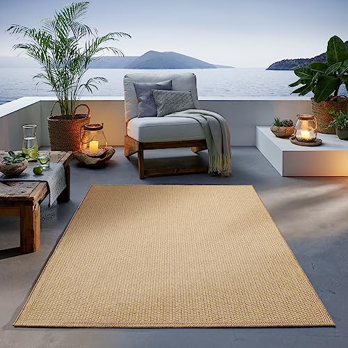 TacaHome Outdoor Teppich I Wetterfest Für Drinnen und Draußen I Terrasse Balkon Garten Wohnzimmer Badezimmer Küche I Sisal Optik Boho | 240 x 340 cm Beige von TacaHome