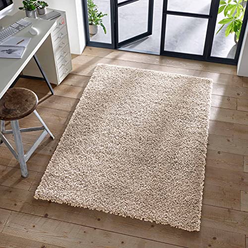 TacaHome Shaggy Teppich I Flauschiger Langflor fürs Wohnzimmer, Esszimmer, Schlafzimmer oder Kinderzimmer | 250 x 250 cm Beige von TacaHome