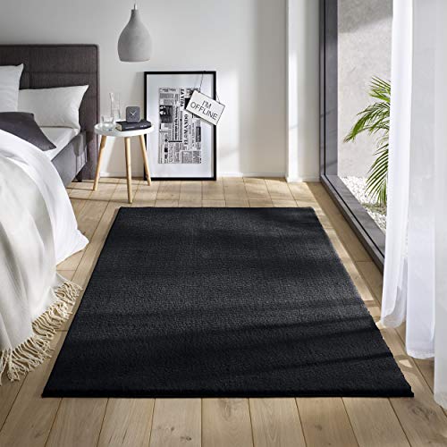 TacaHome Waschbarer Kurzflor Teppich Anti-Rutsch I Flauschiger Flachflor für Badezimmer Wohnzimmer Schlafzimmer Kinderzimmer Flur Läufer | 120 x 170 cm Schwarz von TacaHome