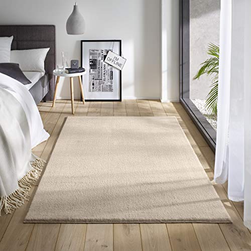 TacaHome Waschbarer Kurzflor Teppich Anti-Rutsch I Flauschiger Flachflor für Badezimmer Wohnzimmer Schlafzimmer Kinderzimmer Flur Läufer | 140 x 200 cm Creme von TacaHome