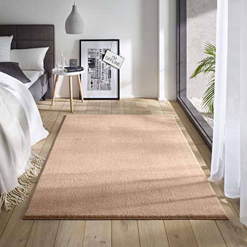 TacaHome Waschbarer Kurzflor Teppich Anti-Rutsch I Flauschiger Flachflor für Badezimmer Wohnzimmer Schlafzimmer Kinderzimmer Flur Läufer | 60 x 120 cm Beige von TacaHome