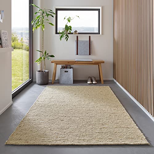 TacaHome Wollteppich Handweb Teppich Gewalkt I Reine Schur-Wolle im Skandinavischen Design I Wohnzimmer Schlafzimmer Esszimmer Kinderzimer Büro | 170 x 230 cm Natur Meliert von TacaHome