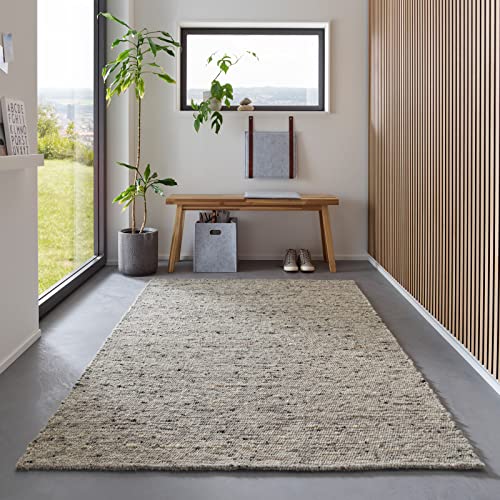 TacaHome Wollteppich Handweb Teppich Gewalkt I Reine Schur-Wolle im Skandinavischen Design I Wohnzimmer Schlafzimmer Esszimmer Kinderzimer Büro | 90 x 160 cm Grau Meliert von TacaHome