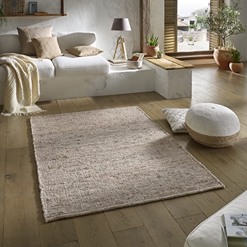 TacaHome Wollteppich Natur Handweb Teppich I Reine Schur-Wolle im Skandinavischen Design I Wohnzimmer Schlafzimmer Esszimmer Kinderzimer Büro | 140 x 200 cm Sand TacaHome Wollteppich Natur Handweb Teppich I Reine Schur-Wolle im Skandinavischen Design I Wohnzimmer Schlafzimmer Esszimmer Kinderzimer Büro | 140 x 200 cm Sand von TacaHome
