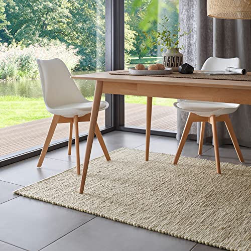 TacaHome Wollteppich Natur Handweb Teppich I Reine Schur-Wolle im Skandinavischen Design I Wohnzimmer Schlafzimmer Esszimmer Kinderzimer Büro | 200 x 290 cm Beige Meliert von TacaHome