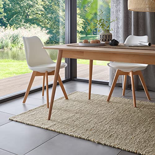 TacaHome Wollteppich Natur Handweb Teppich I Reine Schur-Wolle im Skandinavischen Design I Wohnzimmer Schlafzimmer Esszimmer Kinderzimer Büro | 200 x 290 cm Grau Beige von TacaHome