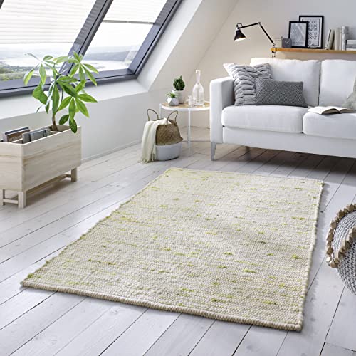 TacaHome Wollteppich Natur Handweb Teppich I Reine Schur-Wolle im Skandinavischen Design I Wohnzimmer Schlafzimmer Esszimmer Kinderzimer Büro | 200 x 290 cm Grün Meliert von TacaHome