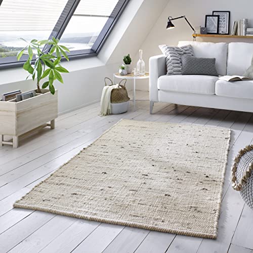 TacaHome Wollteppich Natur Handweb Teppich I Reine Schur-Wolle im Skandinavischen Design I Wohnzimmer Schlafzimmer Esszimmer Kinderzimer Büro | 200 x 290 cm Hellgrau Meliert von TacaHome