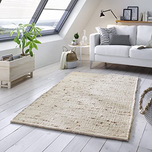 TacaHome Wollteppich Natur Handweb Teppich I Reine Schur-Wolle im Skandinavischen Design I Wohnzimmer Schlafzimmer Esszimmer Kinderzimer Büro | 250 x 290 cm Natur von TacaHome