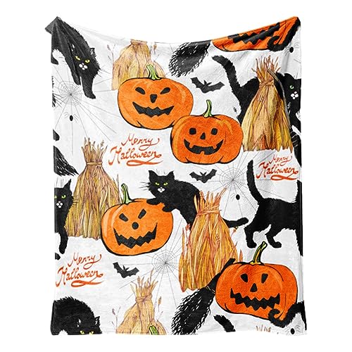 Tacery Halloween-Decke, Halloween-Kürbis-Decke für Couch, weiche Flanell-Halloween-Überwurfdecken, leichte Decke im Kürbis-Geister-Design, Halloween-Dekoration für Bett, Sofa von Tacery