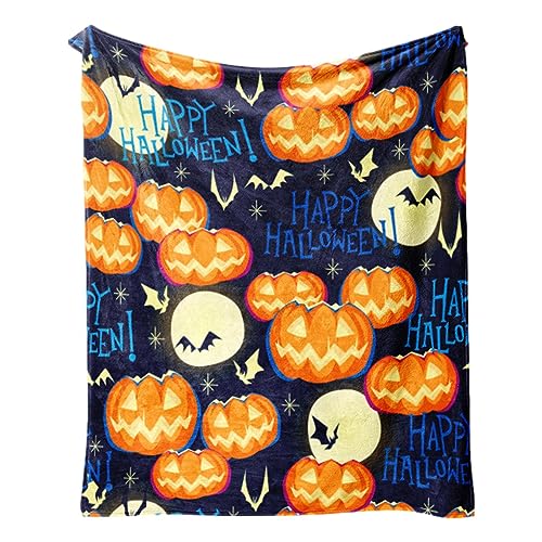 Tacery Halloween-Decke, Halloween-Kürbis-Decke für Couch, weiche Flanell-Halloween-Überwurfdecken, leichte Decke im Kürbis-Geister-Design, Halloween-Dekoration für Bett, Sofa von Tacery