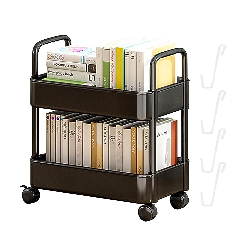 Tacery Mobiles Bücherregal mit Rädern, 2-stufiger beweglicher Bücherregal Wagen Organizer, rollender Bibliotheksbuch-Aufbewahrungswagen, multifunktionaler Badezimmerwagen für die Organisation von Tacery